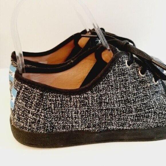 TOMS Paseo Tweed Fabric Lace-up Sneakers B&W Sz 7 - Picture 4 of 12